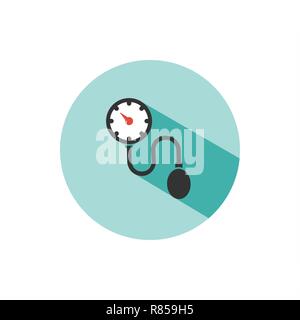 Medical tonometer icon on a circle with shade. Blood pressure check. Vector illustration Stock Vector