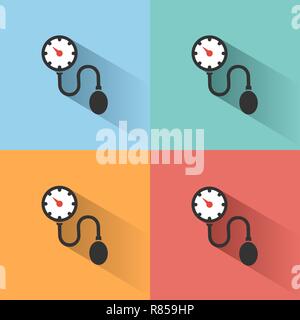 Medical tonometer icon with shadow on colored backgrounds. Blood pressure check. Vector illustration Stock Vector