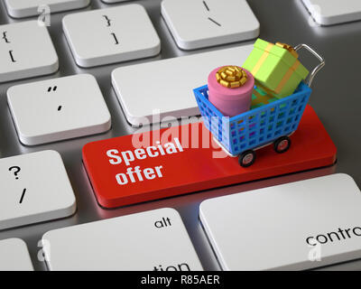 Special offer key on the keyboard, 3d rendering,conceptual image. Stock Photo