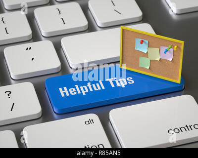 Helpful Tips key on the keyboard, 3d rendering,conceptual image. Stock Photo