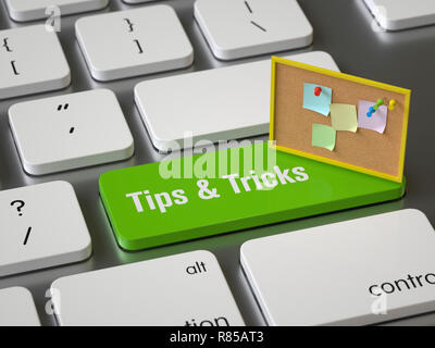 Tips & Tricks key on the keyboard, 3d rendering,conceptual image Stock Photo