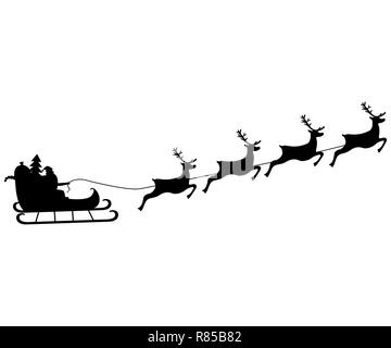 Santa Claus rides in harness on the reindeer Stock Vector