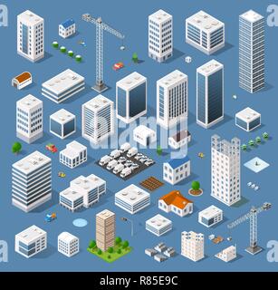 Industrial based on isometric projection of a three-dimensional houses, buildings, cranes, cars and many other design elements necessary creative desi Stock Vector