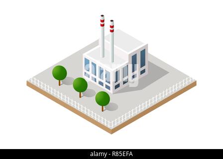 Vector isometric icon of factory infrastructure element industrial landscape and garbage recycling plant with buildings and trees Stock Vector