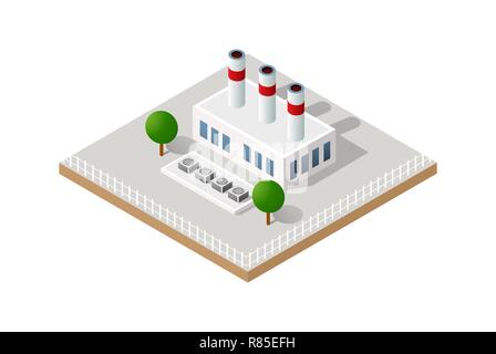 Vector isometric icon of factory infrastructure element industrial landscape and garbage recycling plant with buildings and trees Stock Vector
