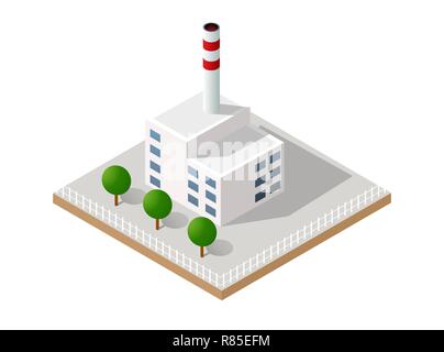 Vector isometric icon of factory infrastructure element industrial landscape and garbage recycling plant with buildings and trees Stock Vector