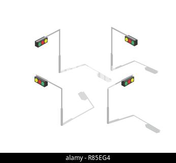 Isometric lamp lights for city traffic jams streets Stock Vector