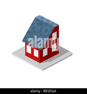 Isometric 3d private house real estate decorative icons. Architecture agency, property and home. Isolated cartoon illustration of building symbol for  Stock Vector