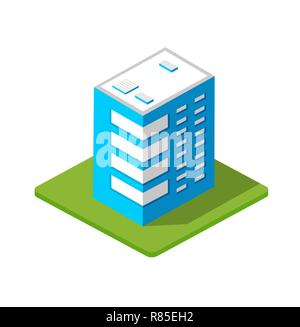 Isometric 3d private house real estate decorative icons. Architecture agency, property and home. Isolated cartoon illustration of building symbol for  Stock Vector