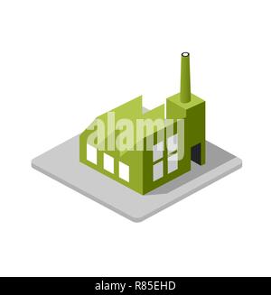 Isometric 3d Industrial factory decorative icon. Architecture manufactured, property and facility. Isolated cartoon illustration of plant symbol for w Stock Vector