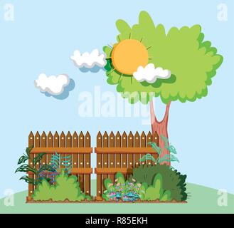 tree and bushes with flowers plants and leaves Stock Vector