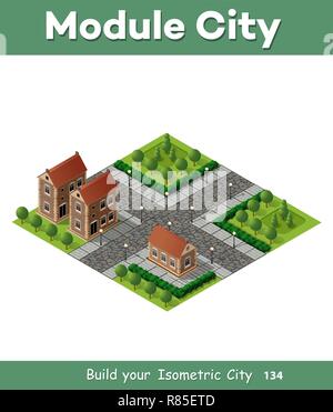 Retro isometric country house municipal infrastructure and city objects ...