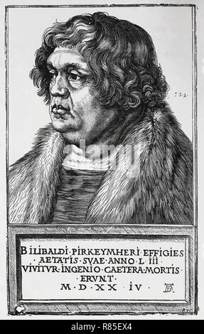 Willibald Pirckheimer (1470-1530). German Renaissance lawyer and humanist. Portrait. Engraving by Albrecht Durer. Stock Photo