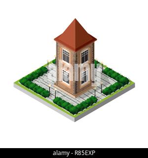 Retro isometric country house municipal infrastructure and city objects ...