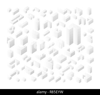 Isometric 3D isolated white icons set of real estate commercial, residential and industrial flat building, houses, home web button Stock Vector