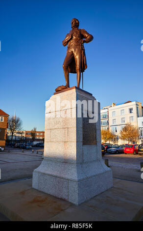 Statue of Horatio Nelson near the spot where he embarked for the last time to board HMS Victory before the battle of Trafalgar in 1805 Stock Photo