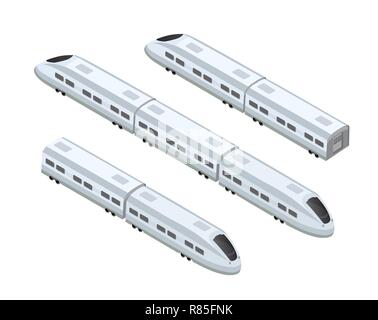 Isometric modern railway transport collection with locomotive freight ...