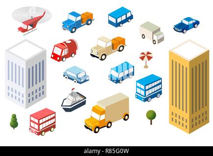Set auto cars of different sizes, multicolor colors in the style of flat Stock Vector