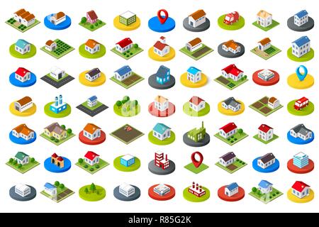 Set of city icons in different styles, colors for design and concept business Stock Vector