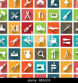 Tools seamless pattern of icons with shadow Stock Vector