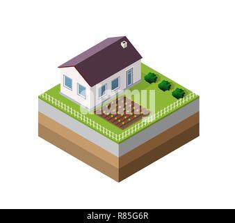 Farm Isometric three-dimensional 3D icon ecological natural agriculture Stock Vector