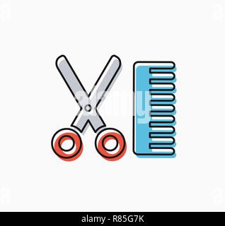 Linear icon of craft hairdresser scissors and comb Stock Vector