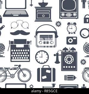 Vintage retro radio TV hipster seamless repeating pattern silhouette Stock Vector