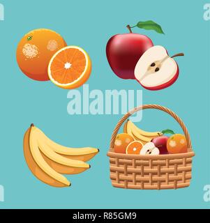 Fruits in basket Stock Vector