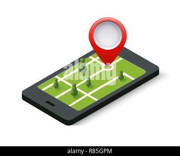 mobile navigation concept 3d isometric infographic with city scene ...