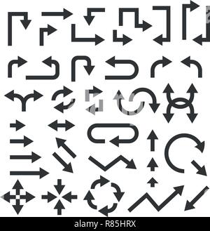 Black flat arrows set. Traffic and web signs Stock Vector