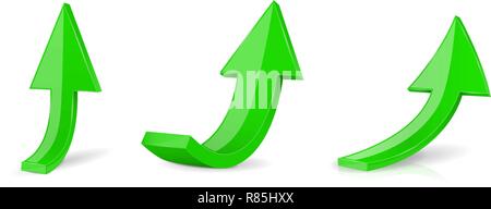 Arrows set. Green moving up 3d icons Stock Vector