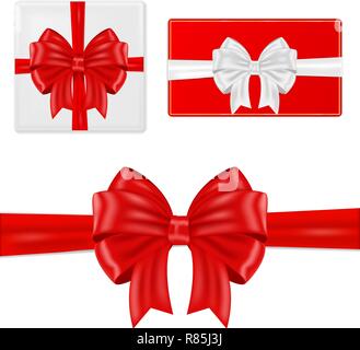 Red ribbon wrapping. With silk bow set Stock Vector