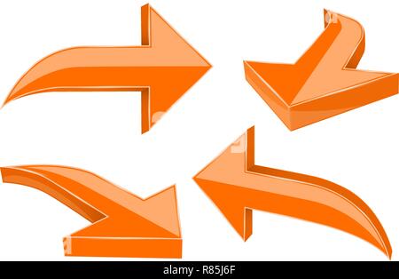 Set of orange 3d shiny arrows Stock Vector