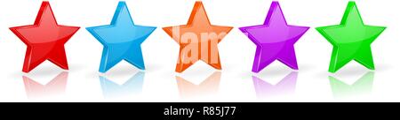 Stars. Set of colored star shaped icons with reflection Stock Vector