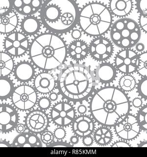 Seamless pattern silhouette cut gears mechanical machine parts clock gearwheel. Design for scrapbooking, business cards, background for craft Stock Vector
