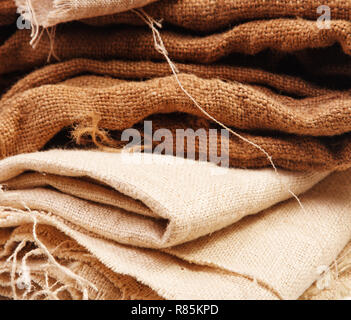 A stack of folded burlap Stock Photo