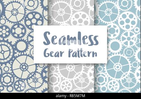Seamless wheel gear machine pattern industry concept illustration. Mechanism clock texture art silhouette business shape Stock Vector