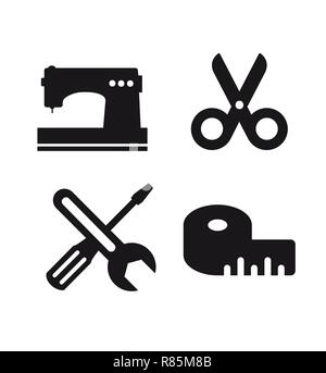 Set craft logo business idea. Tool of design handmade needlecraft element and fashion handicraft symbol Stock Vector
