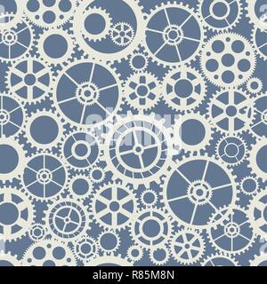 Seamless wheel gear machine pattern industry concept illustration. Mechanism clock texture art silhouette business shape Stock Vector
