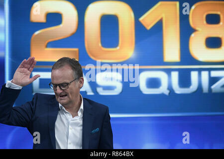 14 December 2018, North Rhine-Westphalia, Köln: The presenter Frank Plasberg is in the studio after the recording of the ARD show '2018 - Das Quiz'. The show will be shown on 27.12.2018 at 20:15. Photo: Henning Kaiser/dpa Stock Photo
