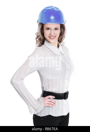 portrait of confident female engineer .isolated on white Stock Photo