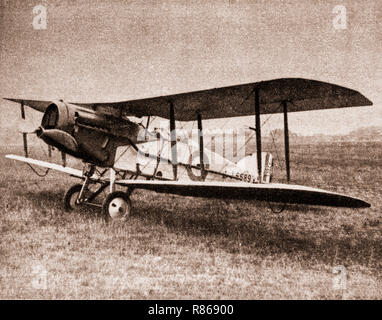 The Bristol F.2 Fighter, a British two-seat biplane fighter and reconnaissance aircraft of the First World War developed by Frank Barnwell at the Bristol Aeroplane Company. It is often simply called the Bristol Scout or the 'Biff'.  Although the type was intended initially as a replacement for the pre-war Royal Aircraft Factory B.E.2c reconnaissance aircraft, the newly-available Rolls-Royce Falcon V12 engine gave it the performance of a two-seat fighter. Stock Photo