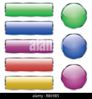 Set of colored shiny web glass button with reflection Stock Vector