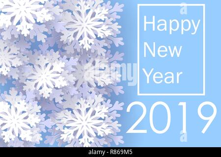 Happy New Year 2019. Christmas banner with snowflakes. Vector illustration with falling snow. Stock Vector