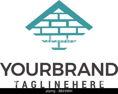 Vector logo template for real estate or building company. Illustration of roof of the house made of bricks Stock Vector