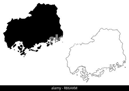 Hiroshima Prefecture (Administrative divisions of Japan, Prefectures of Japan) map vector illustration, scribble sketch Hiroshima map Stock Vector
