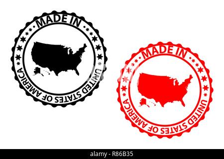 Made in USA stamp - vector, United States of America map pattern - black and red Stock Vector