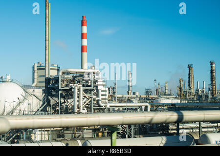 Petrochemical industrial plant own by OMV AG on outskirts of Vienna, Austria. Stock Photo