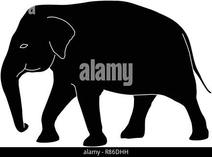 elephant silhouette with white outlines - vector Stock Vector