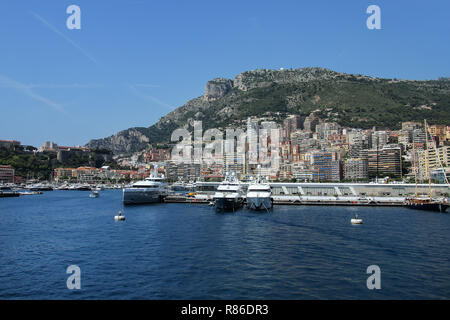 View of La Condamine ward and Port Hercules in Monaco. Port Hercules is the only deep-water port in Monaco Stock Photo